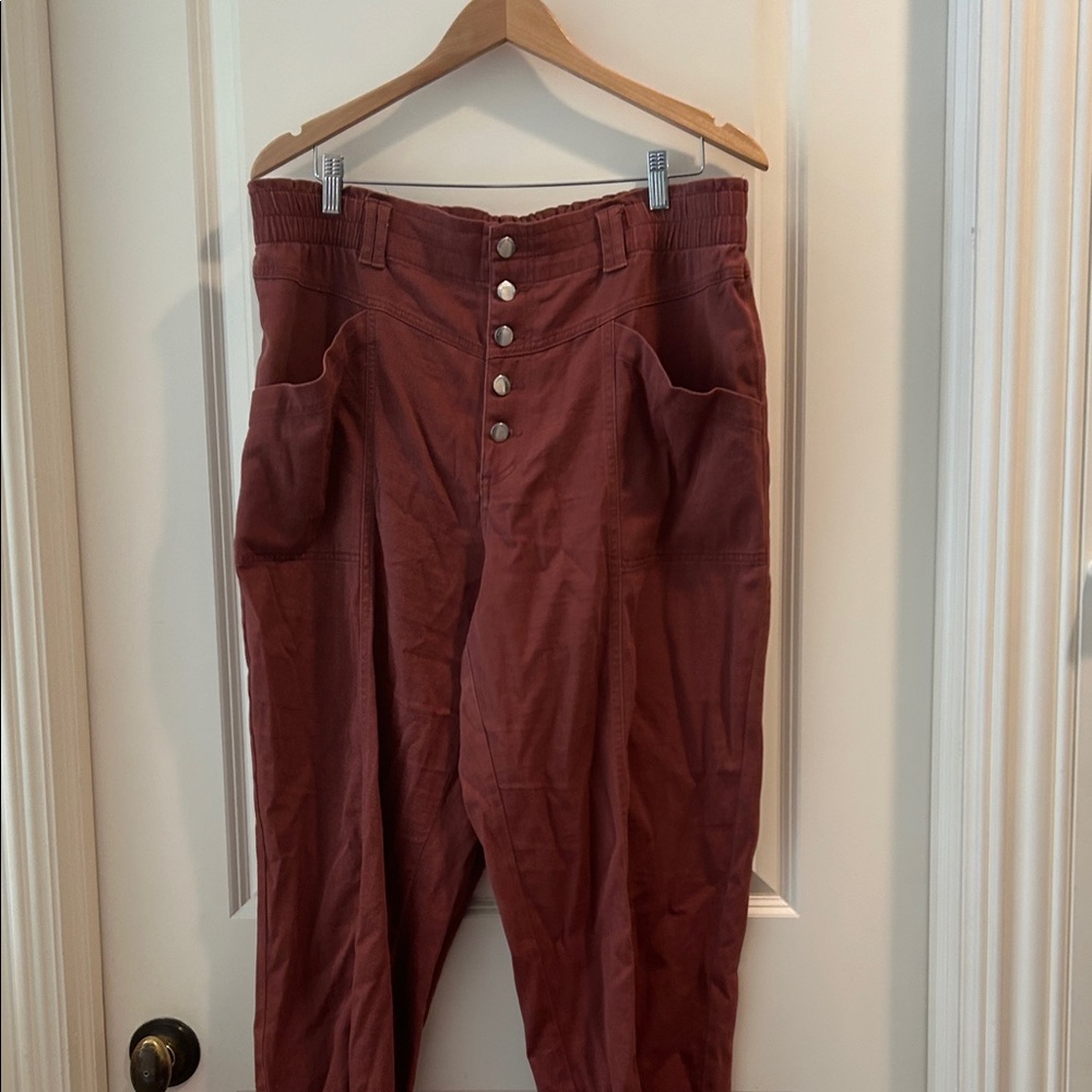 Knox Rose HighWaist Wide Leg button fly seam detail pockets ankle pants L mauve